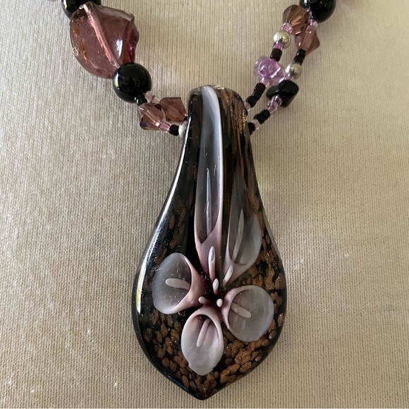 Murano Glass Purple Necklace and Earrings Set - Picture 3 of 14